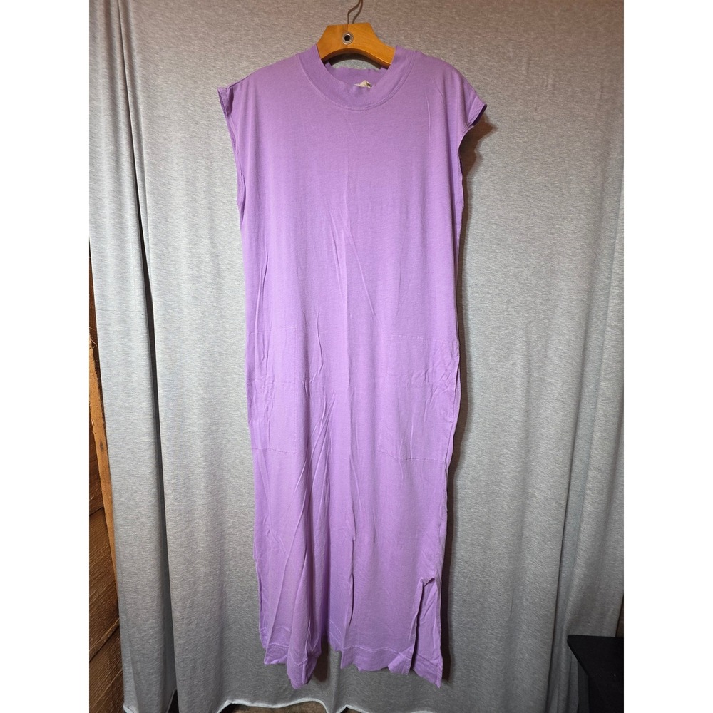 FP Beach Lavender Purple Cotton Jersey Sleeveless Maxi T-Shirt Dress w/Pockets M